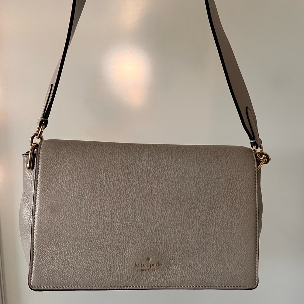 Kate Spade Gray Structured Shoulder Bag with Flap Closure